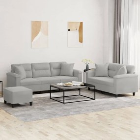 Set Divani 3 Pz Con Cuscini Grigio Chiaro İn Tessuto Microfibra /