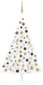 Set Albero Natale Artificiale a Metà LED con Palline Bianco, 120cm