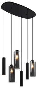 Lampada a sospensione moderna nera con vetro fumé 6 luci - Duplantis