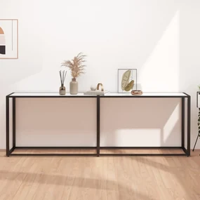 Tavolo consolle marmo bianco 220x35x75,5 cm in vetro temperato