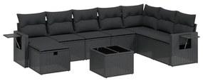 Set divani da giardino 9 pz con cuscini nero in polyrattan