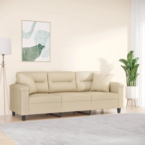 Divano A 3 Posti Con Cuscini Crema 180 Cm Tessuto Microfibra /