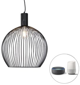 Lampada a sospensione rotonda intelligente nera 50 cm incl. Wifi G95 - Dos