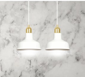 Lampadario Industrial 2 Luci Kubera In Acciaio Bianco Con Elementi In Oro
