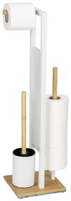 Porta carta igienica bianco/di colore naturale in acciaio con supporto con spazzola Rivalta – Wenko