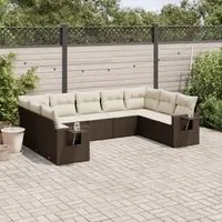 Set Divani da Giardino 9pz con Cuscini Marrone in Polyrattan 3220602