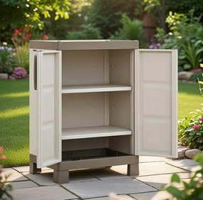 Armadio da Esterno 2 Ripiani 65x45x97H cm in Plastica Keter Excellence Basso Beige/Tortora...