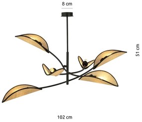 Lampadario a Sospensione in Acciaio e Tessuto LOTUS 6 Nero 6xE14 Colore del corpo Nero e Rattan
