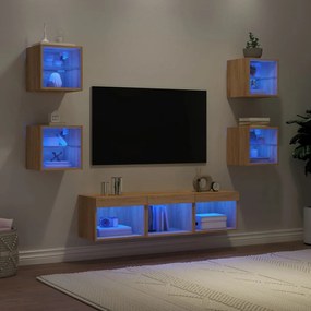 Mobili Tv A Muro Con Led 7pz Rovere Sonoma Legno Multistrato /