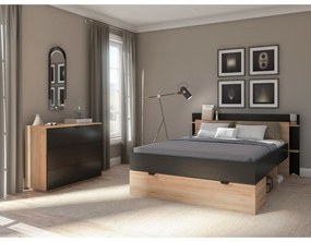Letto matrimoniale effetto rovere con contenitore senza griglia in colore nero-naturale 160x200 cm Albo - Marckeric