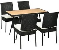 Set Tavolo e 4 Sedie da Giardino in Acciaio e Rattan PE Nero