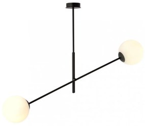 Lampadario da Soffitto in Acciaio e Vetro LINEAR 2 Nero 2xE14 Colore delle Sfere Bianco
