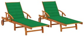 Sdraio 2 Pz Con Cuscini İn Legno Massello Di Acacia /