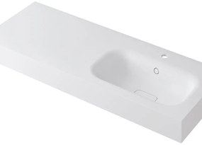 Lavabo integrale rettangolare vasca a destra L 120.5 x H 15 x P 46 cm in resina bianco lucido