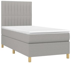 Letto a molle materasso e led grigio chiaro 80x200 cm tessuto