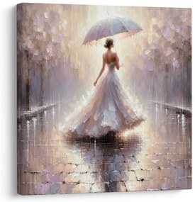 Quadro su tela – Donna che cammina sotto la pioggia