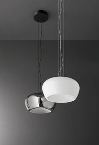 Perenz Kave – sospensione Ø 38 cm in vetro bianco lucido / fumé specchiato