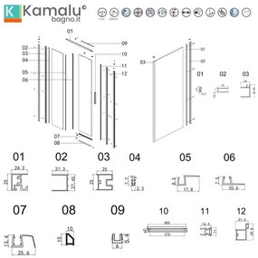 Kamalu - box doccia oro satinato 70x100 scorrevole e fisso vetro 6mm altezza 200h | kla-4000g