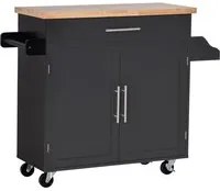 Easycomfort Carrello da Cucina con Cassetti, Portaspezie e Armadietto, Carrelloda Portata con 4 Ruote e Piano di Lavoro in Legno, 109x40x89cm, Nero