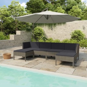 Set divani da giardino 6 pz con cuscini in polyrattan grigio