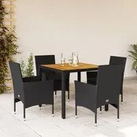 Set Pranzo da Giardino 5 pz con Cuscini Nero Polyrattan Acacia 3278670