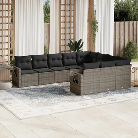 Set divano da giardino 10 pz con cuscini grigio in polyrattan