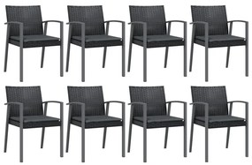 Set pranzo da giardino 9 pz con cuscini in polyrattan e acciaio