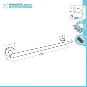 Porta asciugamani a muro 50 cm in acciaio inox satinato Galassia