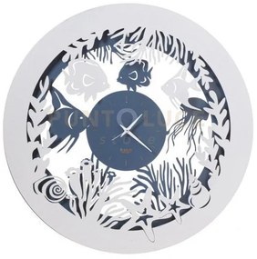 Orologio da parete di design con pesciolini nettuno azzurro e bianc...