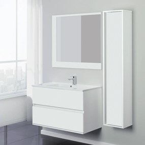 Mobile Bagno Sospeso 90 Cm Due Cassetti Specchio Su Pannello 90x80 Cm Feridras "Fabula" Bianco Opaco/Bianco Lucido