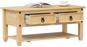 Tavolino Con Cassetti Corona 100x48x45cm Legno Massello Di Pino /