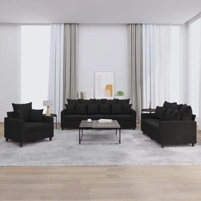 Set Di Divani 3 Pz Con Cuscini Nero İn Velluto /