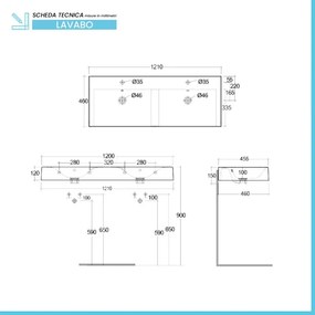 Lavabo sospeso doppio 120cm rettangolare in ceramica bianca Rak Des