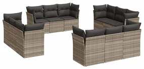 Set divano giardino 12 pz con cuscini grigio chiaro polyrattan