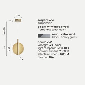 Lampada a sospensione LED JUIS in vetro texturizzato FUMÉ Piccolo