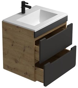 Mobile per bagno sospeso con lavabo da incasso Naturale e Antracite 60 cm - ARUBA