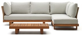 Kave Home - Set Raco divano ad angolo 5 posti e tavolino in legno massello di acacia