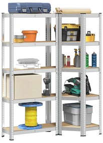 Set Di Scaffali 2 Pz A 5 Ripiani Argento Acciaio E Truciolato /