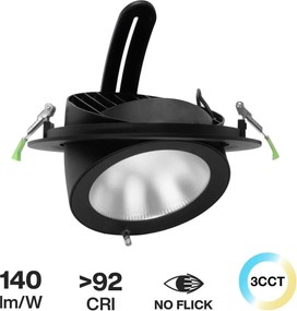 Faro LED Incasso 42W Nero Orientabile Foro Ø210mm con driver Philips Colore Bianco Variabile CCT