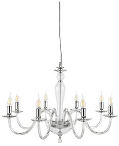 Lampada a sospensione PAGANINI a 12 LUCI in vetro lavorato a mano D84 cm CROMO