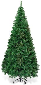 Costway Albero di natale artificiale 240cm in PVC con 1138 rami, supporto in metallo e piedi in gomma Verde