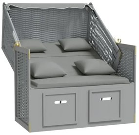 Strandkorb con Cuscini in Polyrattan e Legno Massello Grigio