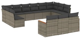 Set Divani da Giardino 13 pz con Cuscini Grigio in Polyrattan