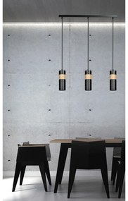 Lampadario 3 Luci Change In Acciaio Nero A Cilindro Con Legno Naturale