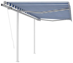 Tenda Da Sole Retrattile Automatica Con Pali 3x2,5m Blu Bianca /