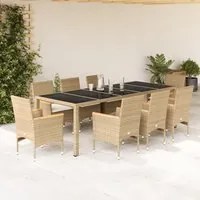 Set da Pranzo da Giardino 9 pz con Cuscini Polyrattan e Vetro 3278737