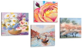 Set di quadri – Romantica Venezia con fiori