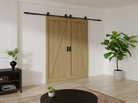 Porta scorrevole doppia con sistema esterno muro 2 x H205 x L93 cm  in Legno e MDF Naturale chiaro - BALERMA