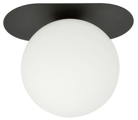 Plafoniera Minimal 1 Luce Teia In Acciaio Nero E Sfera Vetro Opale