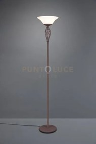 Rustica lampada da tavolo metallo ruggine con diffusore vetro bianc...
